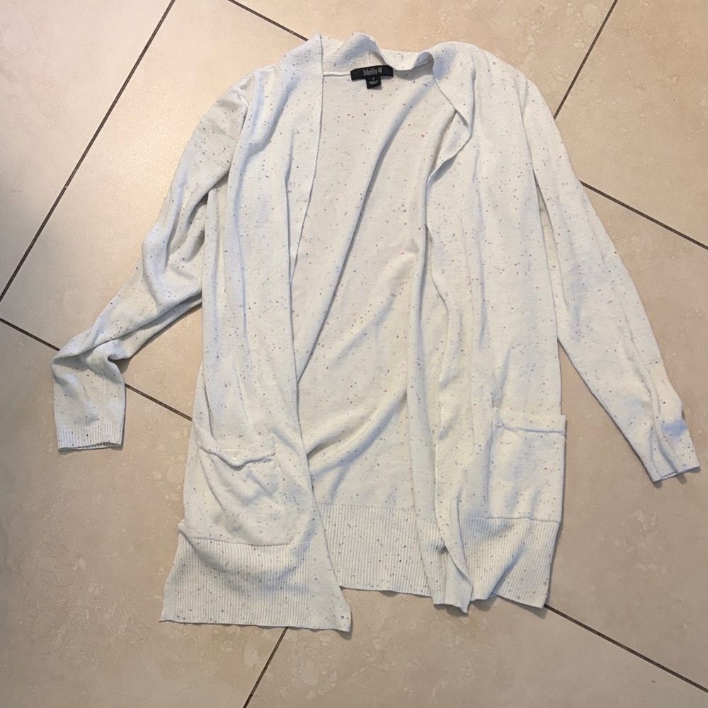 Women's White Speckle Cardigan Sweater